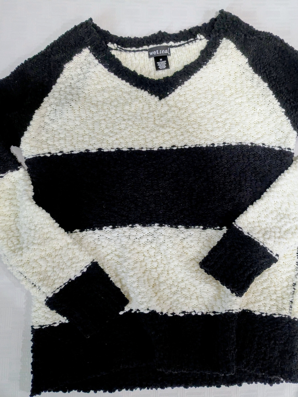 Wet Seal Black & Cream Chunky Striped V-Neck Sweater